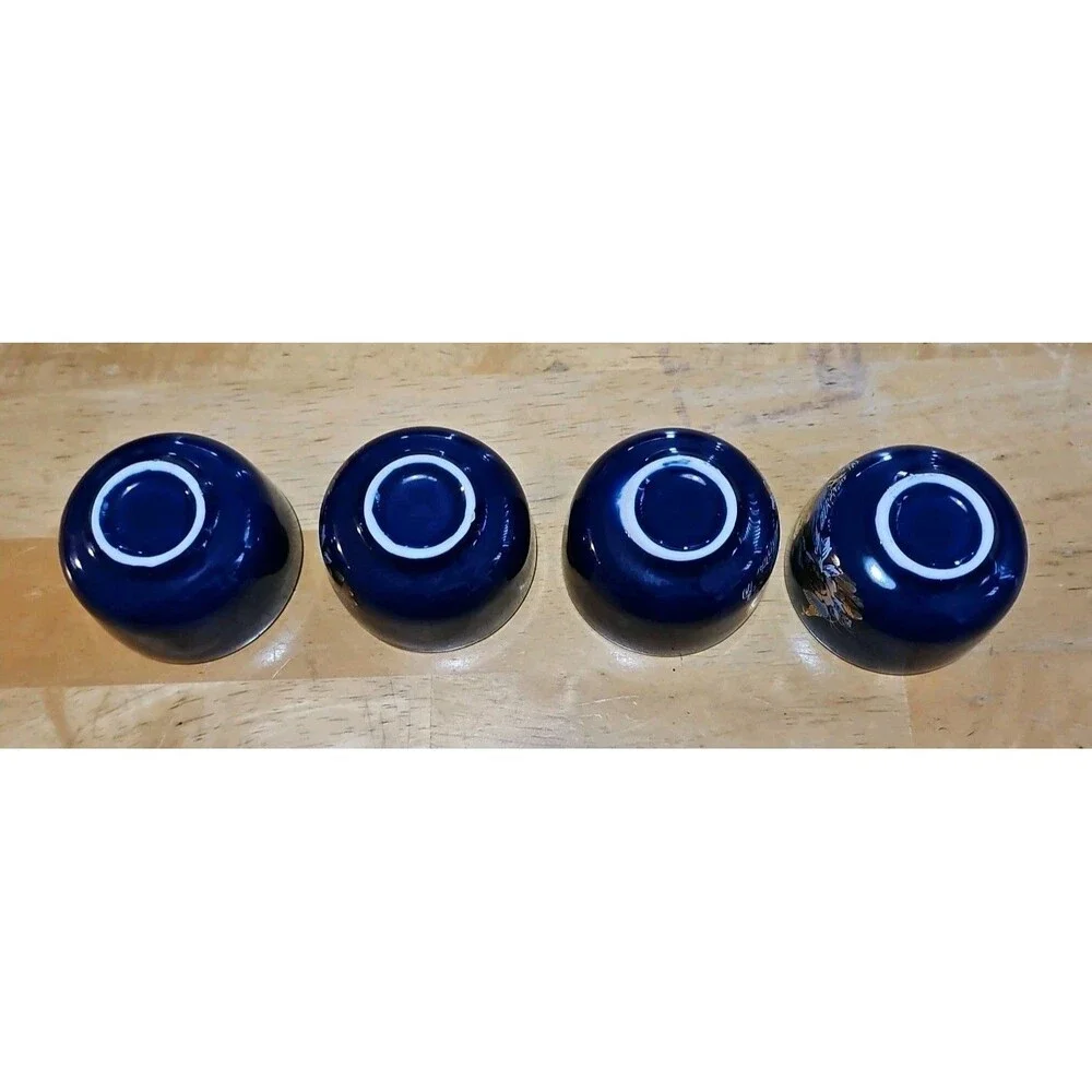 Vintage Japanese Cobalt Blue Tea Set With Gold Peacock Design - Teapot W/ 4 Cups